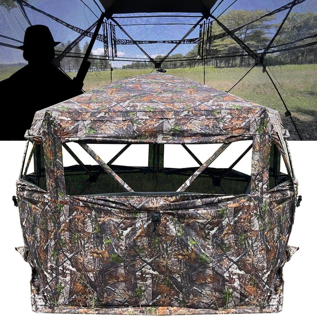 Upgraded 3-4 Person 288 Degree See Through Ground Camouflage Portable Hunting Blind