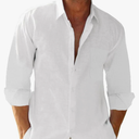 Button Down Linen Shirts for Men Casual Long Sleeve Regular Fit Cotton Beach Shirts with Pocket Size S