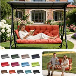 Porch Swing Cushions, Outdoor Swing Replacement Cushions 3 Seater with Backrest, Waterproof Bench Cushion with Ties,for Patio,Porch, Garden,Backyard