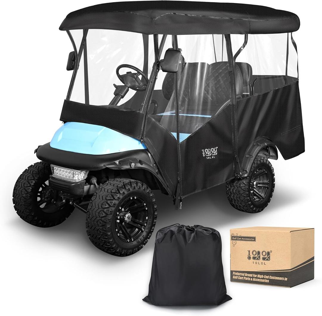 10L0L 4 Passenger Golf Cart Enclosure - 86" Roof Fit, Universal Golf Cart Cover for Yamaha Club Car EZGO,Waterproof 600D Rain Cover,Transparent Tail Light Panel,Foldable Door,4-Sided Clear Windows (black)