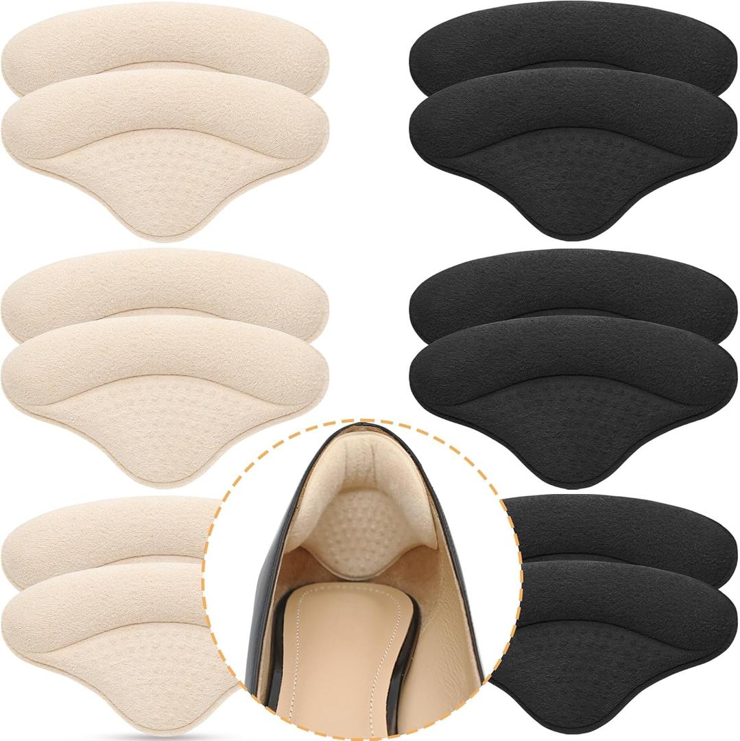 5 Pairs Heel Cushions Inserts for Loose Shoes, Heel Pads Grips Liner Snugs, Filler Improved Shoe Fit and Comfort, Prevent Too Big Shoes from Slipping,Heel Pains frictions and Blisters (Black & Beige)