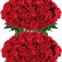 Red Roses Artificial Flowers 50 Pack in Bulk, Fake Roses Flowers Realistic Roses for Wedding Home Party Decoration Event Gift (Red)