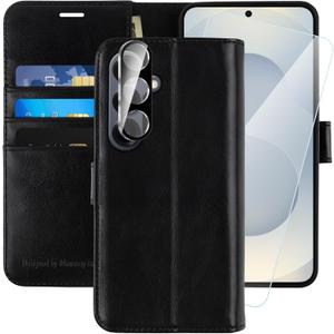 MONASAY Wallet Case Fit for Samsung Galaxy S25+ Plus 5G, [Lens & Glass Screen Protector Included] [RFID Blocking] Flip Folio Leather Cell Phone Cover with Credit Card Holder, 6.7 inch, Black
