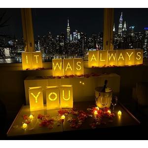 WYMM "It was Always You" Light Up Letters with Tea Lights Candles and Rose Petals Included - Luminary Paper Bags to be Used as Anniversary Decorations and Proposal Decorations for Your Loved One