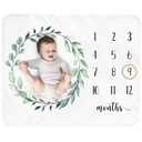 Baby Monthly Milestone Blanket Boy - Newborn Month Blanket Unisex Neutral Personalized Shower Gift Leaf Nursery Decor Photography Background Prop with Wooden Wreath Large 51''x40''