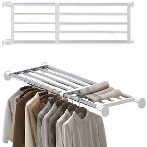 Hershii Tension Shelf Expandable Rod Closet System Heavy Duty Clothes Hanger Adjustable DIY Storage Organizer Freestanding Partitions Shoe Rack (23.62 - 31.49 inches, Ivory)