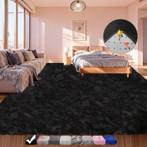 Large Shag Area Rugs 5x7 for Living Room, Ultra Soft Fluffy Black Rugs for Bedroom, Shaggy Living Room Rug, Plush Fuzzy Bedside Rug, Floor Carpets for Kids Dorms Room Home Decor, Upgrade Anti-Skid