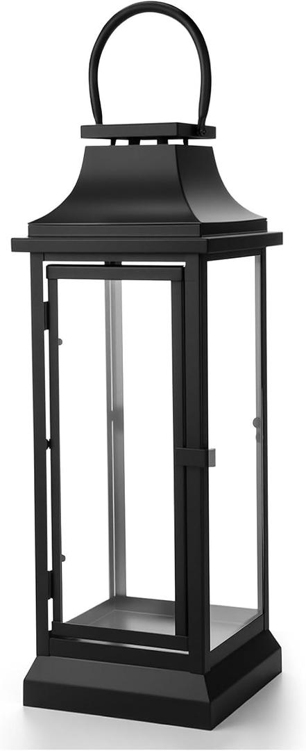 Nuogo Farmhouse Large Lanterns for Outdoor 30 Inch Black Metal Lanterns with Glass Panels Hanging for Table Porch Vintage Home Party Decor Gift Indoor Outdoor, Candle Not Includes