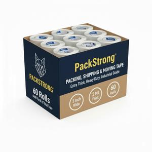 Packstrong Industrial Grade Clear Packing Tape 60 Rolls - 110 Yards per Roll - 3" Wide x 2.0 mil Thick, Acrylic Adhesive Heavy Duty Tape for Box Office Moving Packaging Shipping