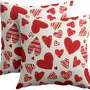 Valentines Day Pillow Covers 18x18 Set of 2 Red Heart Throw Pillow Covers Love Pillowcase Linen Decoration Farmhouse Holiday Cozy Soft Cushion Case Couch for Indoor Outdoor Home Decor
