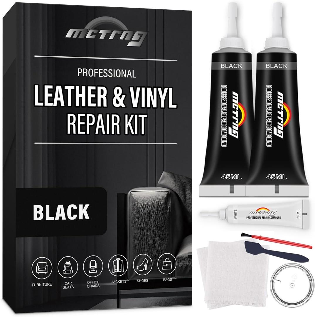 Black Leather Repair Kit for Car Interior, Leather Seat Repair Kit for Cars, Car Seats, Steering Wheel, Dashboard, Console, Easily Restores Faux, Artificial, Genuine Pleather With Easy Instructions