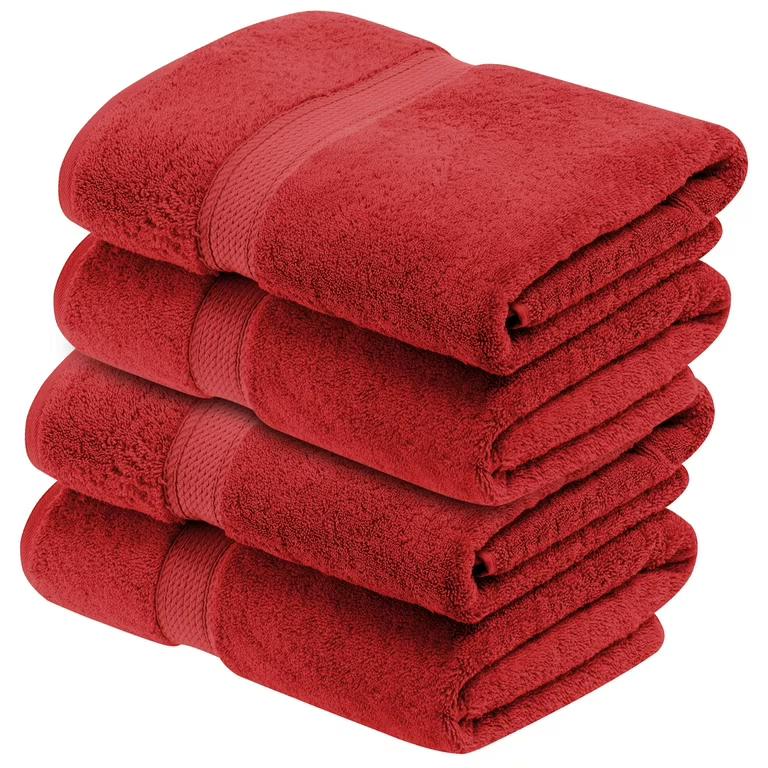 Bath Towels Set of 4 (54" x 27") - Large Bathroom Towel Set - 100% Cotton Towels for Bathroom - Highly Absorbent & Quick Dry Bath Towel Multipack - New Apartment Essentials Red
