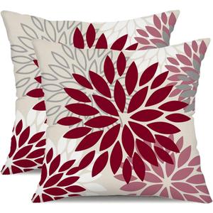 DFXSZ Wine Red Pink Flower Pillow Covers 18x18 Inch Set of 2 Outdoor Throw Pillows Outdoor Waterproof Decor for Living Room Sofa Patio Funiture Garden Floral Polyester Pillow Covers 002R18