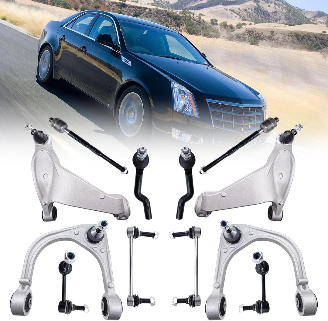 12pcs Front Suspension Kit Upper Lower Control Arm with Ball Joint Inner Outer Tie Rod Front and Rear Stabilizer Sway Bar Link Assembly Replacement for 2008-2015 Cadillac CTS RWD