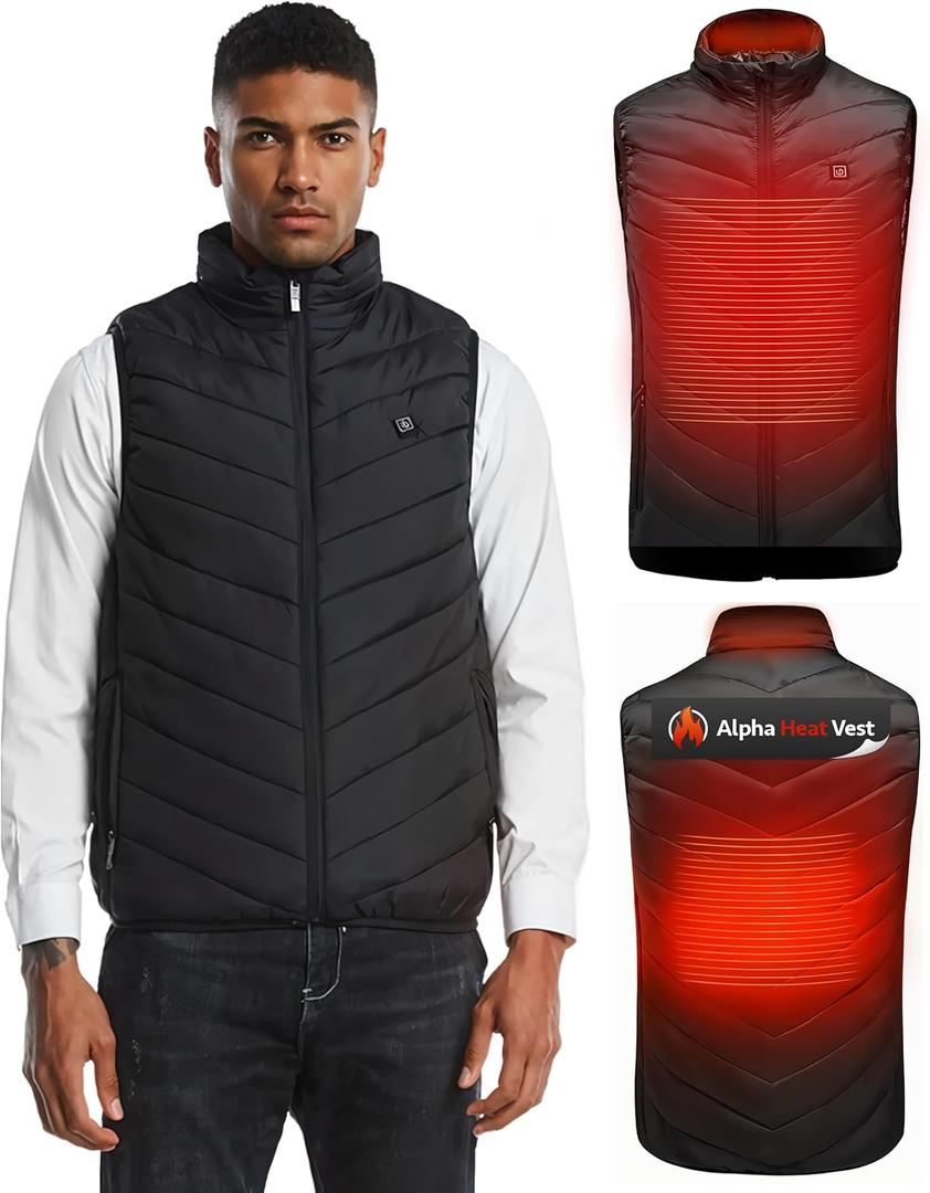 FREEZE2TRIM Alpha Heat Vest USB Rechargeable Heated Vest for Men and Women 8 Heating Zones Waterproof Electric Heated Jackets (Medium, Black)