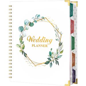 Wedding Planner - Wedding Planner Book and Organizer for the Bride with 5 Tabbed Sections, 12" x 9", Hardcover with Metal Corner + 5 Inner Pockets + Sticker + Elastic Closure Band