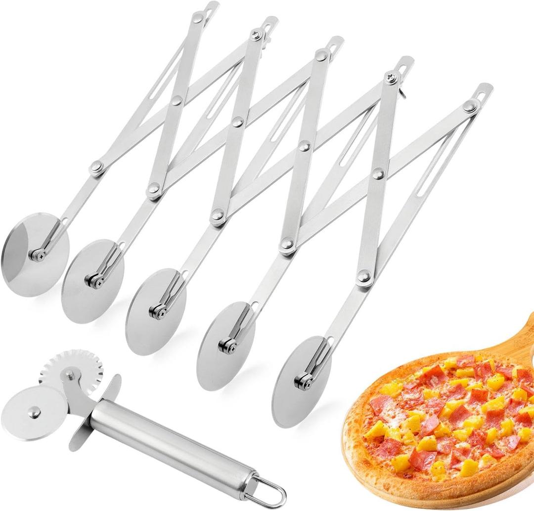 5 Wheel Pastry Cutter, Stainless Pizza Slicer, with1 Pc Double Wheel Cutter, Expandable Dough, Multi-Round Pastry Knife Baking Roller Cookie Dough Divider