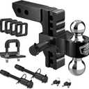 Kohree 6" Adjustable Trailer Hitch Fit 2 Inch Receiver, Dual Solid Ball 2" and 2-5/16"(12,500 LBS GTW), Drop & Rise Heavy Duty Aluminum Tow Hitch with 4 Silencer Pads & 2 Locking Hitch Pin, Black