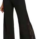 OYOANGLE Women's Lace Mesh Wide Leg Pants High Waist Flared Dress Pants Bell Bottom Trousers Trendy (Medium, Black)