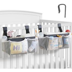 2-Pack Hanging Diaper Organizer for Crib & Changing Table | 50+ Large Capacity Baby Diaper Caddy, Washable Newborn Essentials Organizer for Baby Girl, Ideal Baby Shower Gifts with Hook Straps