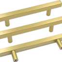 goldenwarm 10 Pack Brushed Brass Cabinet Pulls Gold Cabinet Hardware Handle Pull - LS1212GD128 Modern T Bar Knobs Dresser Hardware Gold Drawer Handles 5 inch Hole Centers, 7-1/2" Overall Length