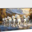 ANRUOXI Horse Pictures Wall Decor, 7 Running Horses Wall Art Vastu With Frame, Horse Posters Canvas Wall Art, Seven Horses Running Painting Vastu Shastra for Living Room Office Ready To Hang 32x48'' (XXL-32x48 inches)