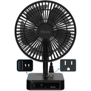 Desk Fan with USB Charging Port, 2 Speeds 6.7 Inch Small Desktop Table Fan with USB Charger, AC Outlets, Strong Wind, Quiet Operation - Personal Fan for Bedroom, Home, Office and Dorm Room