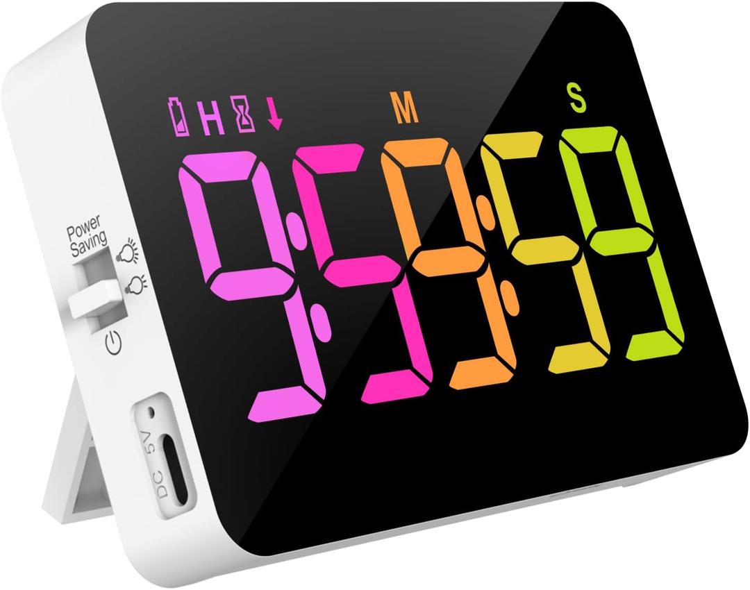 PERSUPER Kitchen Digital Timer, Count Down Up, Rechargeable, Vibration Mode Adjustable Volume and Brightness LED Display, Time Management Cook, Desk, Kids Adults Study Teaching, Kitchen Gadgets RGB