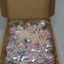 Teenyyou 24 Pcs Disco Ball Cupcake Toppers Happy Birthday Cake Topper 1970s Retro Cake Decorations Shiny Pink Mini Disco Ball Toppers for 70s 80s Theme Party Supplies(Pink and Silver)