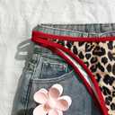 MakeMeChic Women's Micro Tanning Bikini Sets Cheetah Gingham Sexy Tiny Bathing Suit Swimsuit Leopard Brown Red Medium
