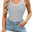 Blooming Jelly Women Ribbed Tank Top with Built in Bra Sleeveless Camisole Tops Y2K Spring Summer Cami 2025 (Medium, White Striped)
