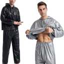 DawnBreak Sauna Sweat Suit for Women/Men with Hoodie Zipper Weight Loss Fitness Exercise Gym Workout Suit Top Pants (Large, Black)