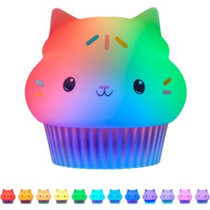 Lights by Night Gabby's Dollhouse Cakey Cat Squishy, Night Light, Color-Changing Table Lamp for Children's Bedroom, Bathroom, Playroom, Battery Option, USB Powered - 78941