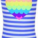 2 x Jimmy Bahamas Girls 1 Piece Sport Swimsuits with Cross Back Strap Colorful Fish Scales Print and Two Cute Bow Decorations (M)