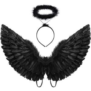 Angel Costume Wings and Halo Angel Costume for Girls, Kids, Adult Halloween Christmas (Black)