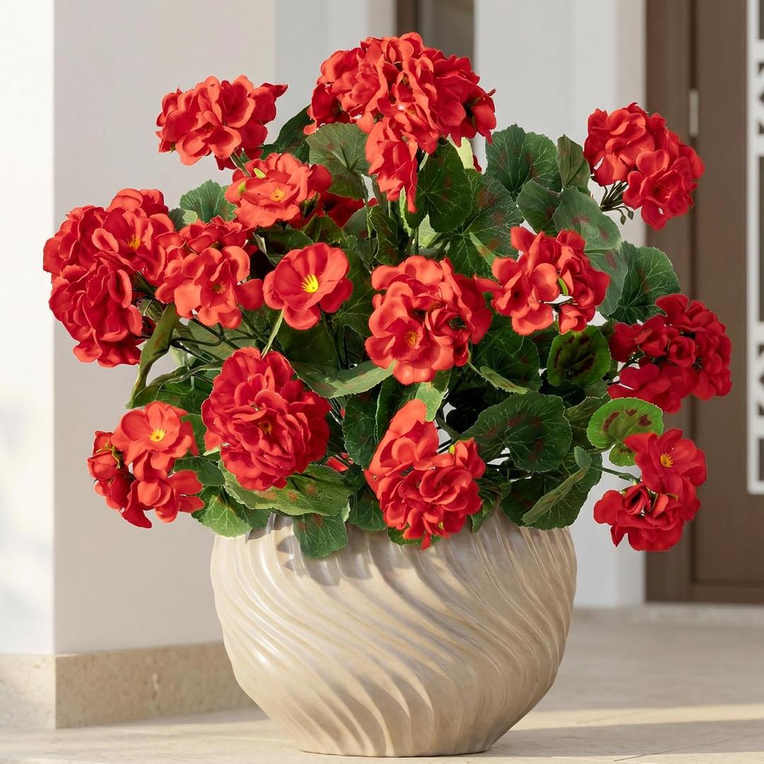 4pcs Fake Flower Artificial Geranium,Artificial Flowers for Outdoors Geraniums Artificial Flowers Realistic,Artificial Geraniums for Outdoors Fake Plant Decoration(Red) 14.4"
