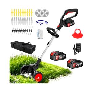 21V Electric Weed Wacker Cordless Weed Eater Battery Powered String Trimmer2 Battery Operated & Wheels & Metal Blades, Lightweight 4 in 1 Grass Trimmer/Brush Cutter/Lawn Edger/Mower for Garden Yard