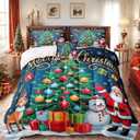 Christmas Comforter, Santa Claus Bedding Set White Snowman Reindeer Beddings 4 Pcs King Size with 1 Cushion Cover