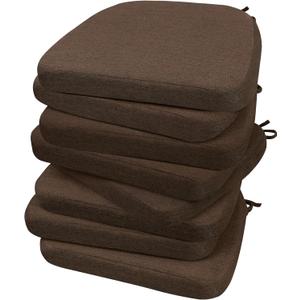 AAAAAcessories D-Shaped Chair Cushions, 2" Thick Dining Chair Pads with Ties and Removable, Machine-Washable Cover, 17" x 16", Set of 8, Brown