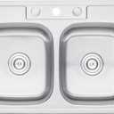 CozyBlock 33 inch Topmount Drop-In Stainless Steel 18 Gauge Double Bowl 50/50 Kitchen Sink w/ 3 Faucet Holes (Sink Only)