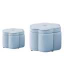 KEIKI Modern Style Velvet Flower-Shape Ottoman Set of 2, Upholstered 6-Petal Flower Design Storage Ottoman with Non-Slip Rubber Feet, No Assembly Required, for Living Room, Entryway, Seaglass