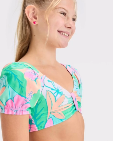 Cat & Jack girls' Tropical Print Swimsuit Top, Medium