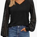AUTOMET Womens Long Sleeve Shirts V-Neck Lace Tops Business Casual Blouses Tee Trendy 2026 Fall Fashion Outfits Clothes
 (Large, Black)