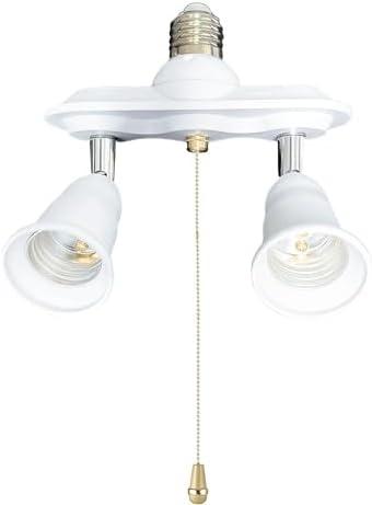 Wirleben 2 in 1 E26 Light Socket Splitter with Pull Chain Switch, Dual Light Socket Extender Adapter Converter 360 Degree Adjustable and 180 Degree Bendable, Max Watt 100W