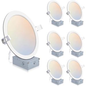 6 Pack Recessed Lighting 8 Inch with Junction Box, 5CCT 8 Inch LED Recessed Lights Dimmable 2700K/3000K/4000K/5000K/6000K, 18W 1400lm Ultra Thin Recessed Lighting - ETL and Energy Star Certified