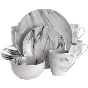 Elama Fine Marble 16 Piece Stoneware Dinnerware Set in Black and White
