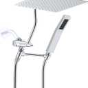 Hibbent All Metal Shower Head, 10'' High Pressure Rainfall Shower Head, Showerhead Combo, Handheld Shower Wand, 12'' Adjustable Curved Shower Extension Arm, 71'' Hose, Shower Head Holder, Chrome