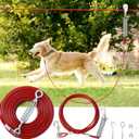 120FT Dog Runner for Yard with 15FT Tie Out Cable - Heavy Duty Trolley System for Large Dogs Up to 250LBS, Backyard/Park/Camping Use (Red, 120FT+15FT)