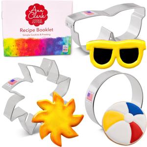 Summer Beach Cookie Cutters 3-pc Set Made in USA by Ann Clark, Sun, Sunglasses & Beach Ball