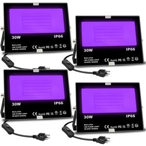 MELPO Black Light 30W LED Blacklight Flood Light Outdoor for Glow Party, Halloween Decoration, Body Paint, Fluorescent Poster, Neon Glow, IP66,US-Plug-Switch-6.7Ft Cord (4 Pack)